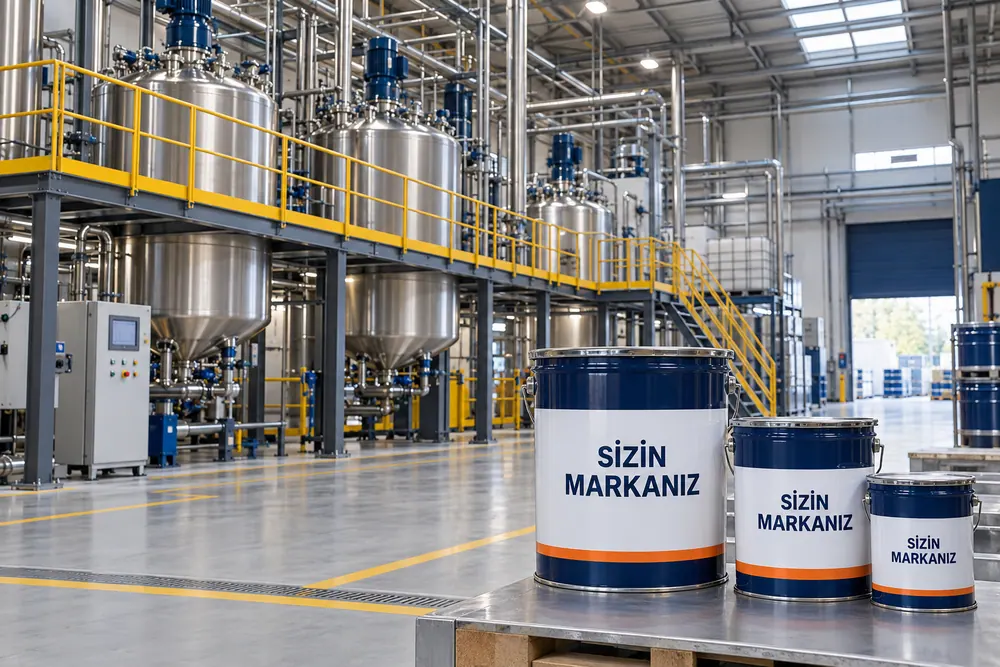 Paslanmaz tanklarla boya karıştırma tesisi; temsili üretim görseli